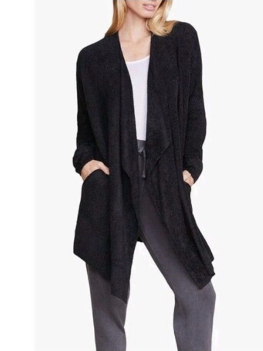 Barefoot Dreams Black Waterfall Cardigan Sweater Size Small Medium